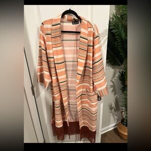 New York & Company Striped Peach and Brown Cardigan